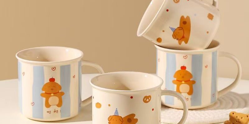 Cute cartoon puppy ceramic mugs crockery for coffee