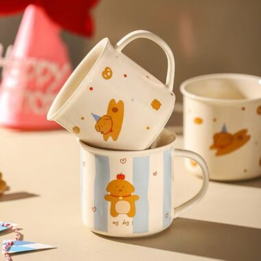 Cute cartoon puppy ceramic mugs crockery for coffee