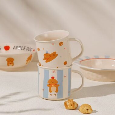 Cute cartoon puppy ceramic mugs crockery for coffee