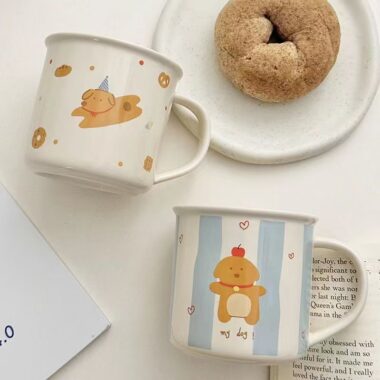 Cute cartoon puppy ceramic mugs crockery for coffee