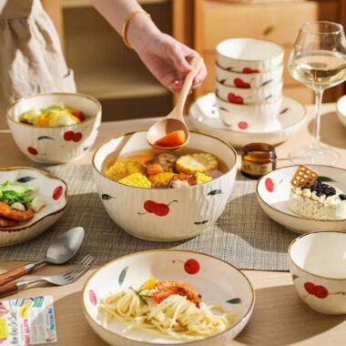 Cherry pattern porcelain crockery dinner sets for daily home dining