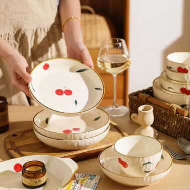 Cherry pattern porcelain crockery dinner sets for daily home dining