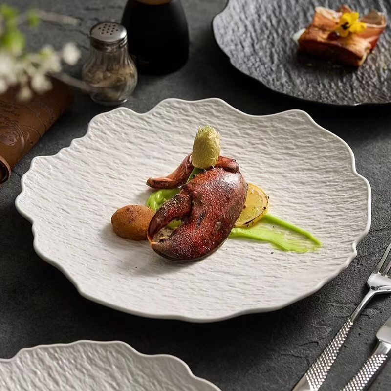 Stone-texture irregular ceramic plates & dishes crockery