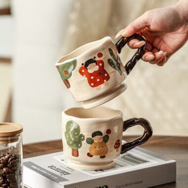 Cute thick cartoon boy girl ceramic mugs crockery