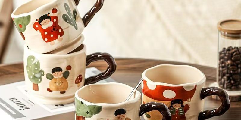 Cute thick cartoon boy girl ceramic mugs crockery