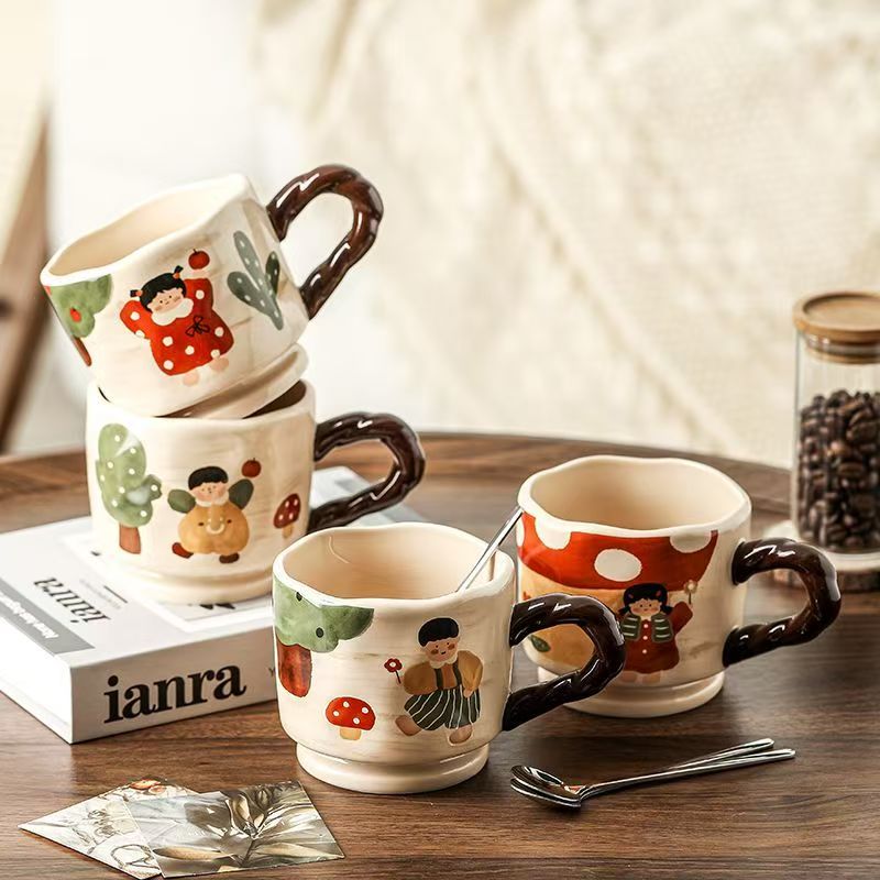 Cute thick cartoon boy girl ceramic mugs crockery