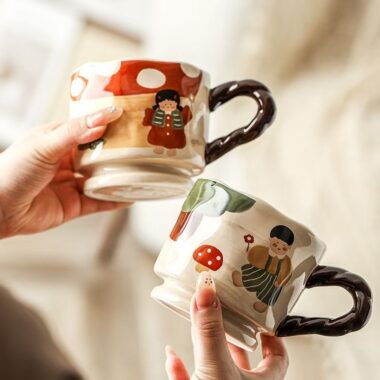 Cute thick cartoon boy girl ceramic mugs crockery