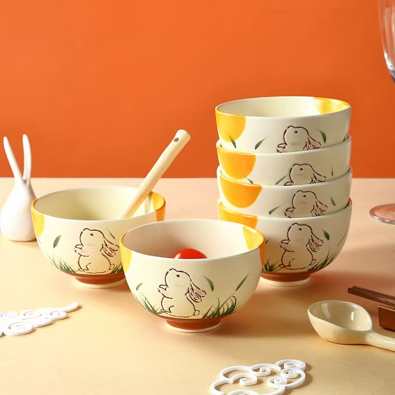 Cute cream-style hand-painted ceramic bowls crockery
