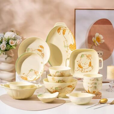 Cute cream-style cat crockery dinner sets for home