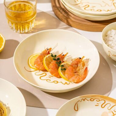 Cute cream-style cat crockery dinner sets for home