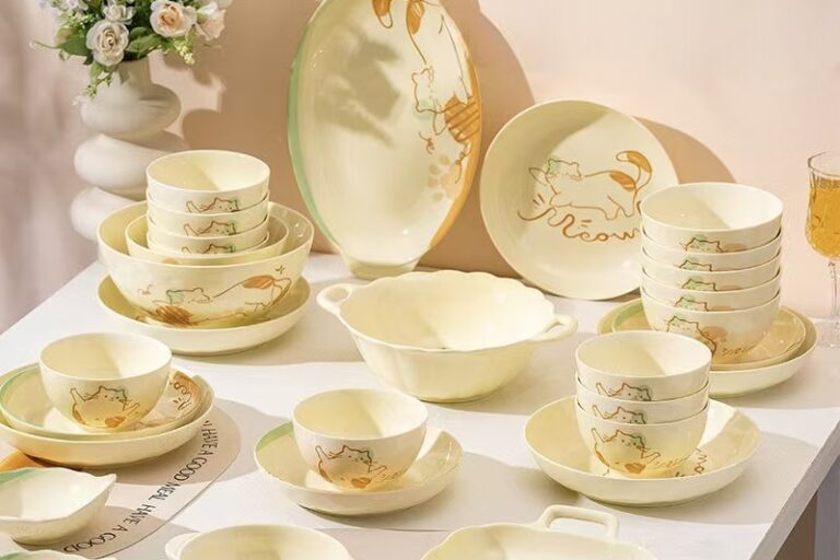 Cute cream-style cat crockery dinner sets for home