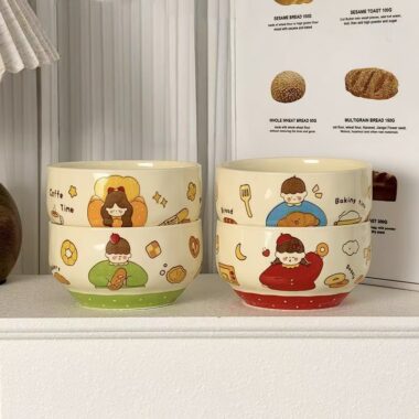 Cute family cartoon ceramic bowls crockery for home meals