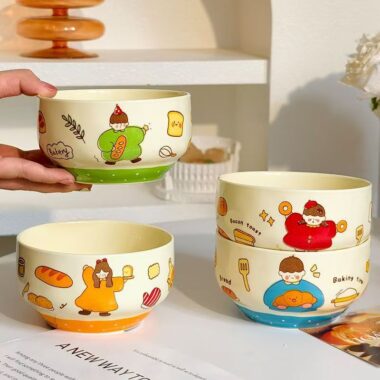 Cute family cartoon ceramic bowls crockery for home meals