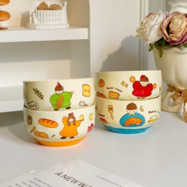 Cute family cartoon ceramic bowls crockery for home meals