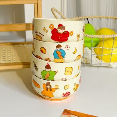 Cute family cartoon ceramic bowls crockery for home meals