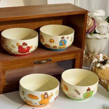 Cute family cartoon ceramic bowls crockery for home meals