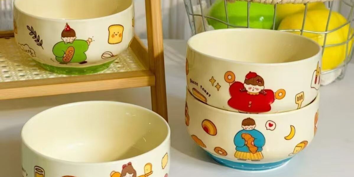 Cute family cartoon ceramic bowls crockery for home meals