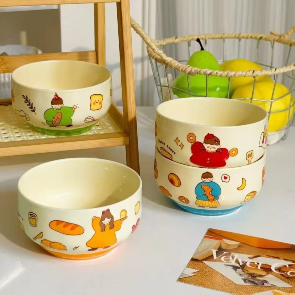 Cute family cartoon ceramic bowls crockery for home meals