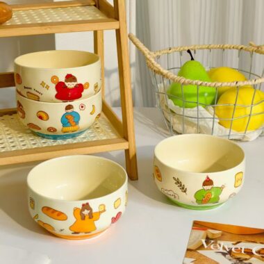 Cute family cartoon ceramic bowls crockery for home meals