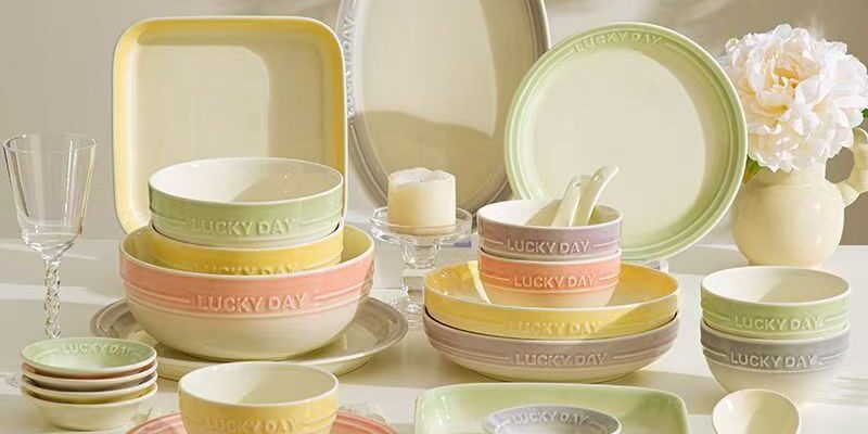 Cute gradient ceramic dinner sets crockery for home