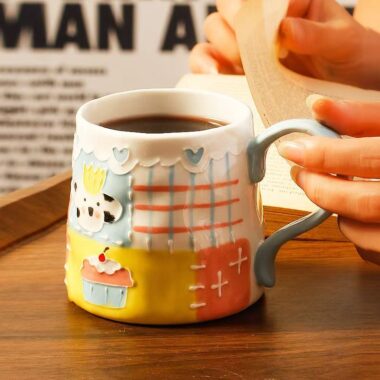 Hand-painted cute breakfast coffee ceramic mugs crockery
