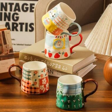 Hand-painted cute breakfast coffee ceramic mugs crockery