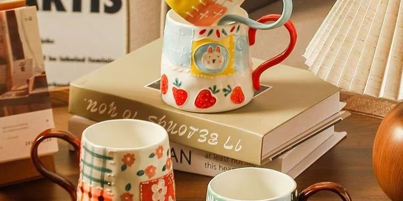Hand-painted cute breakfast coffee ceramic mugs crockery