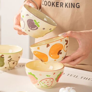 Cute underglaze fruit-pattern ceramic bowls crockery