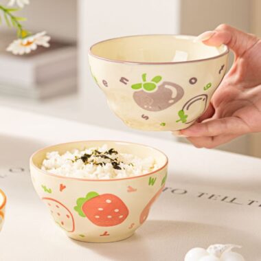 Cute underglaze fruit-pattern ceramic bowls crockery