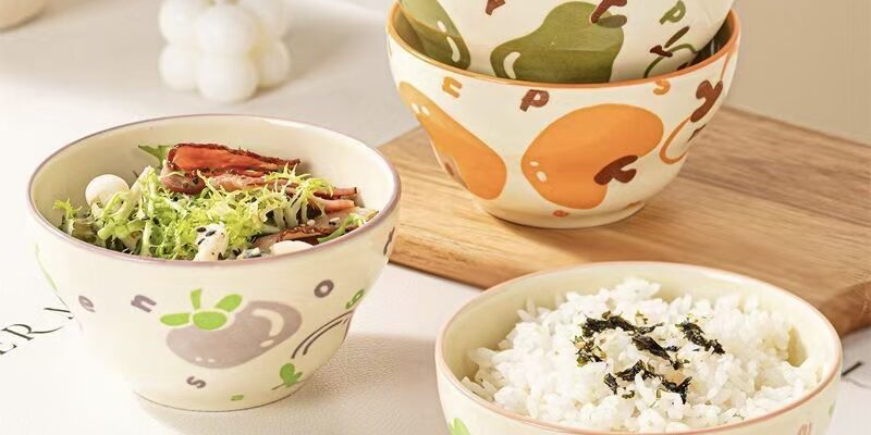 Cute underglaze fruit-pattern ceramic bowls crockery