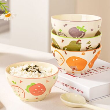 Cute underglaze fruit-pattern ceramic bowls crockery