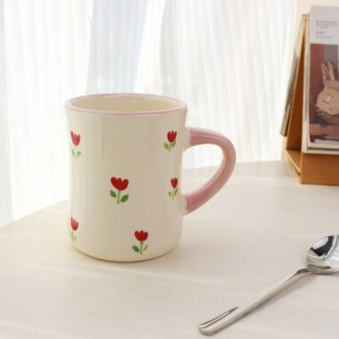 Hand-painted cute flower apple ceramic mugs crockery