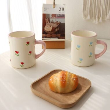 Hand-painted cute flower apple ceramic mugs crockery
