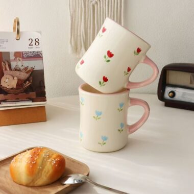 Hand-painted cute flower apple ceramic mugs crockery