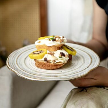 Irregular vintage ribbed ceramic plates & dishes crockery