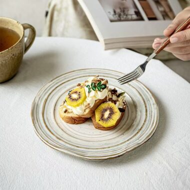 Irregular vintage ribbed ceramic plates & dishes crockery