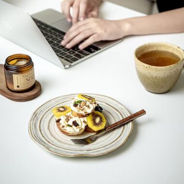 Irregular vintage ribbed ceramic plates & dishes crockery