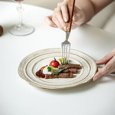 Irregular vintage ribbed ceramic plates & dishes crockery