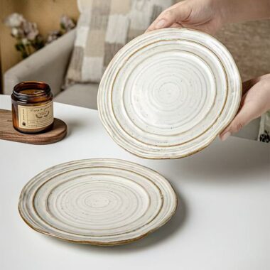 Irregular vintage ribbed ceramic plates & dishes crockery