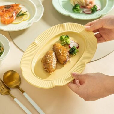 Matte rose embossed ceramic dinner sets crockery for homes