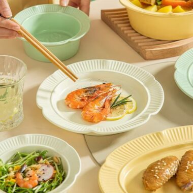 Matte rose embossed ceramic dinner sets crockery for homes