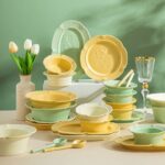 Matte rose embossed ceramic dinner sets crockery for homes