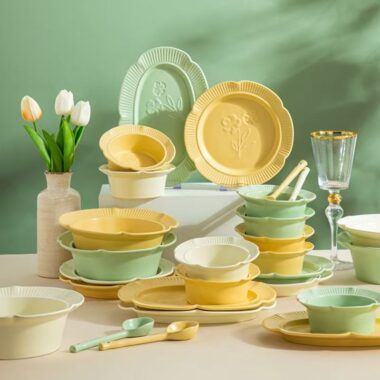 Matte rose embossed ceramic dinner sets crockery for homes