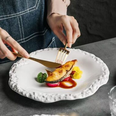 Rock-texture ceramic steak plates & dishes crockery