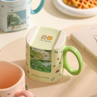 Square cartoon scenic ceramic cups & mugs crockery