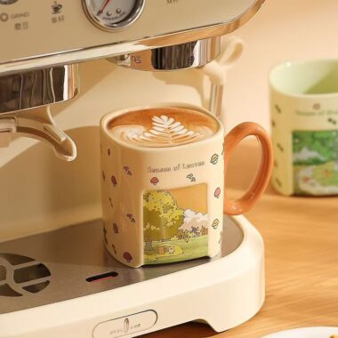 Square cartoon scenic ceramic cups & mugs crockery