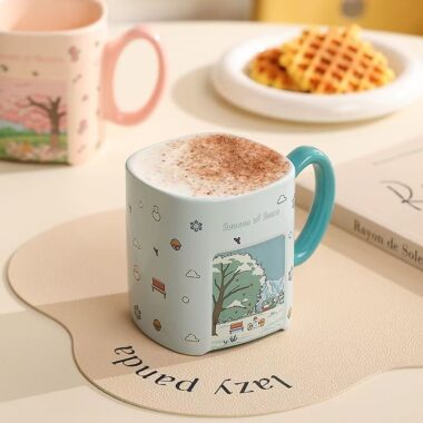 Square cartoon scenic ceramic cups & mugs crockery