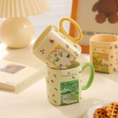 Square cartoon scenic ceramic cups & mugs crockery