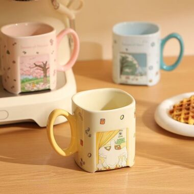 Square cartoon scenic ceramic cups & mugs crockery