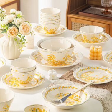 Sunny floral underglaze cream crockery dinner sets